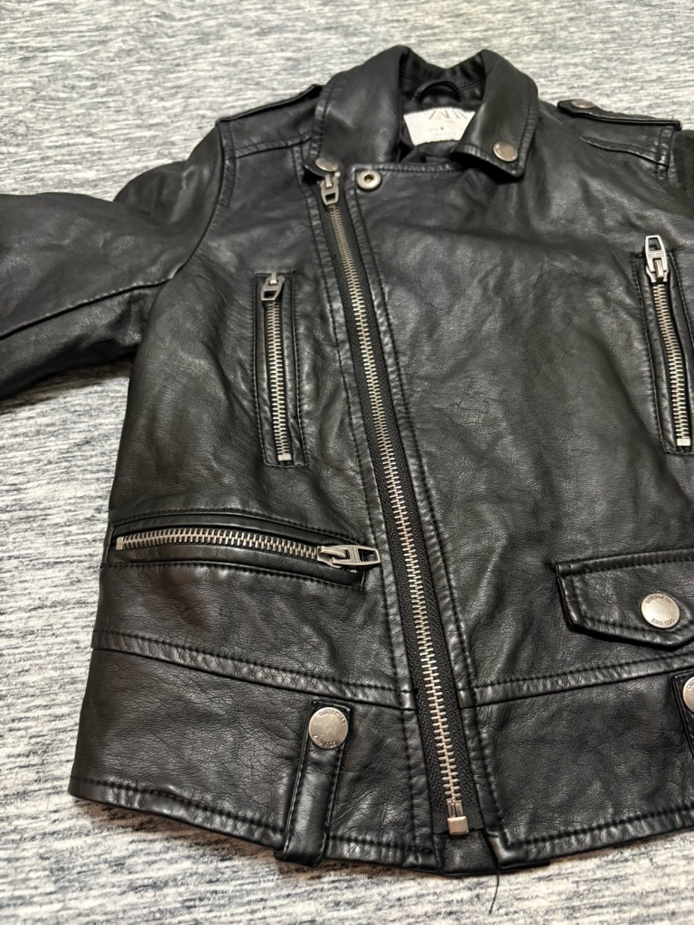 Zara Kids Faux Leather Jacket Motorcycle Jacket Size 6 - Picture 3 of 5